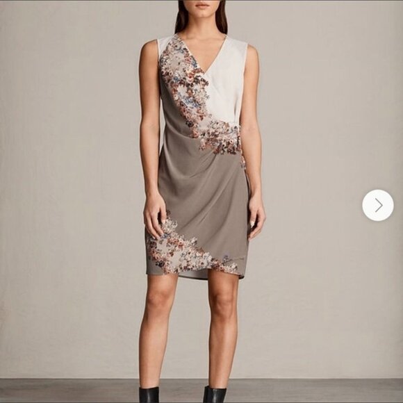ALLSAINTS Anika Clement Silk Floral Wrap Dress - Picture 1 of 13